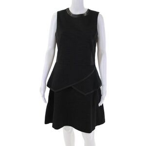 ICB Womens Sleeveless Paneled Detail Faux Leather Trim Dress Black Size 10